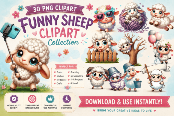 30 Funny Sheep - Whimsical Clipart: A Designer's Guide to Playful Visuals
