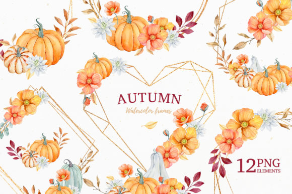 Autumn Watercolor Frames and Bouquets for Your Projects