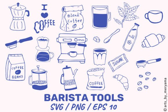 Barista Tools Coffee Doodle Set: Creative Design Assets