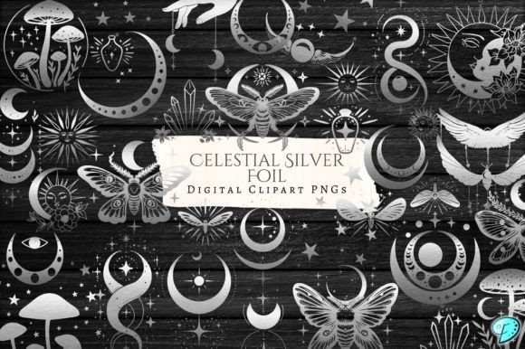 Celestial Silver Foil Clipart: Elevate Your Digital and Craft Projects