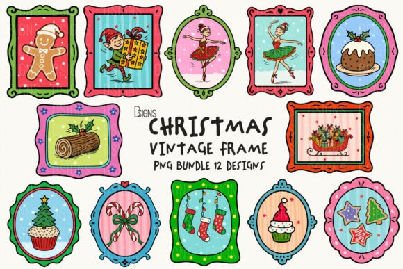 Christmas Cute Vintage Frame PNG Bundle: Festive Design Assets