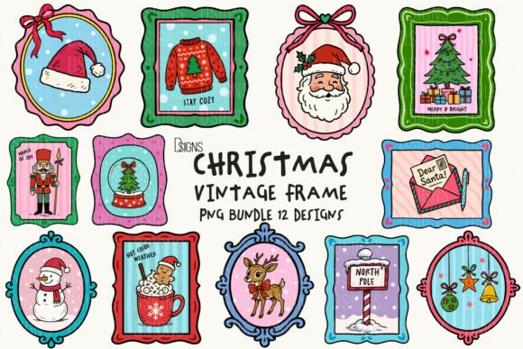 Christmas Vintage Frame Bundle Clipart: A Designer's Cozy Toolkit