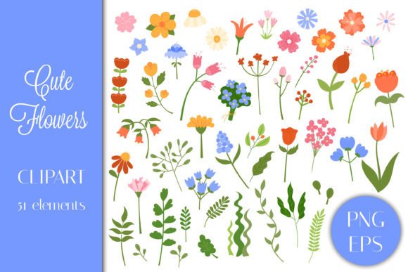 Cute Flowers PNG EPS Clipart Bundle: Fresh Florals for Every Project