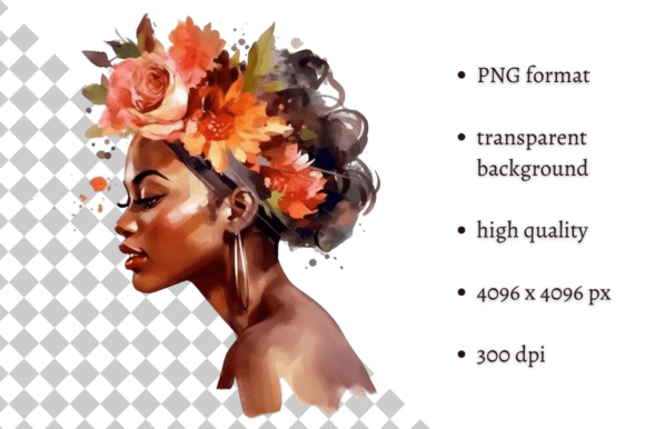 Floral African American Woman Clipart for Creative Projects