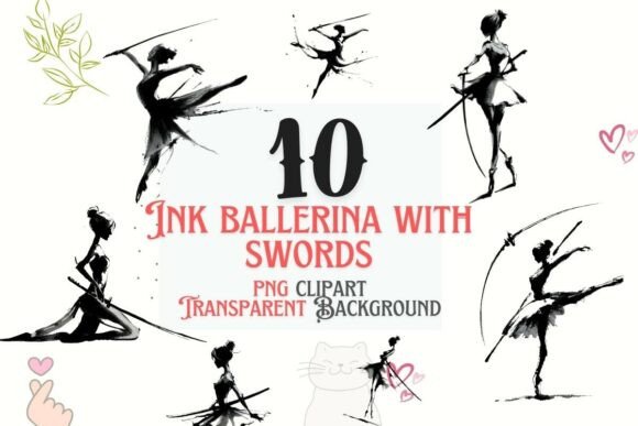 Inked Ballerina with Swords: A PNG Set for Dynamic Design