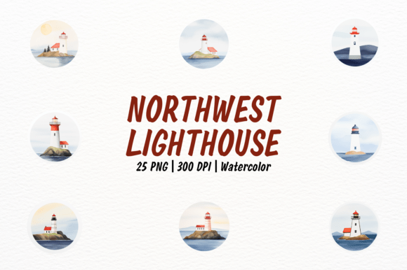 Minimalist Northwest Lighthouse Set: Coastal Charm for Modern Design