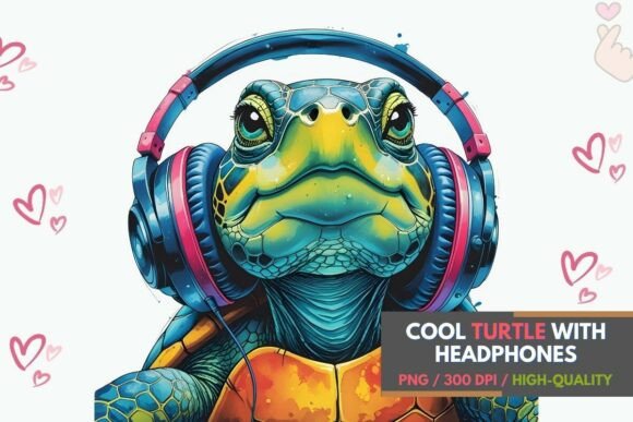 Sea Turtle with Headphones PNG: A Splash of Musical Whimsy