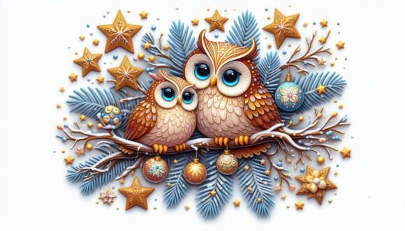 Starry Branch Owls: A Whimsical Asset for Creative Projects