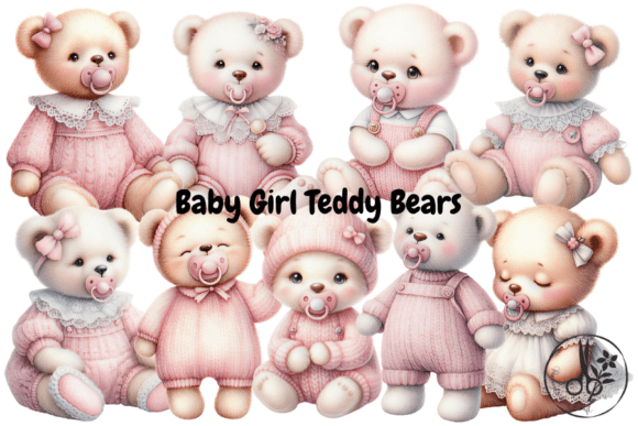 Sweet & Soft: Baby Girl Teddy Bears Clipart