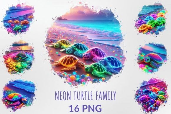 Watercolor Neon Turtle Family Clipart: Your Next Design Superpower