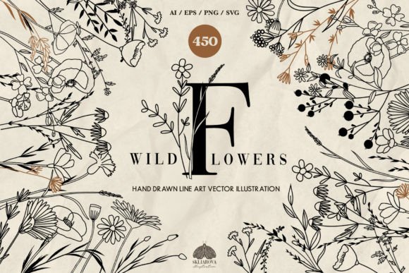 Wildflower Line Art Collection: Botanical Versatility for Modern Creators